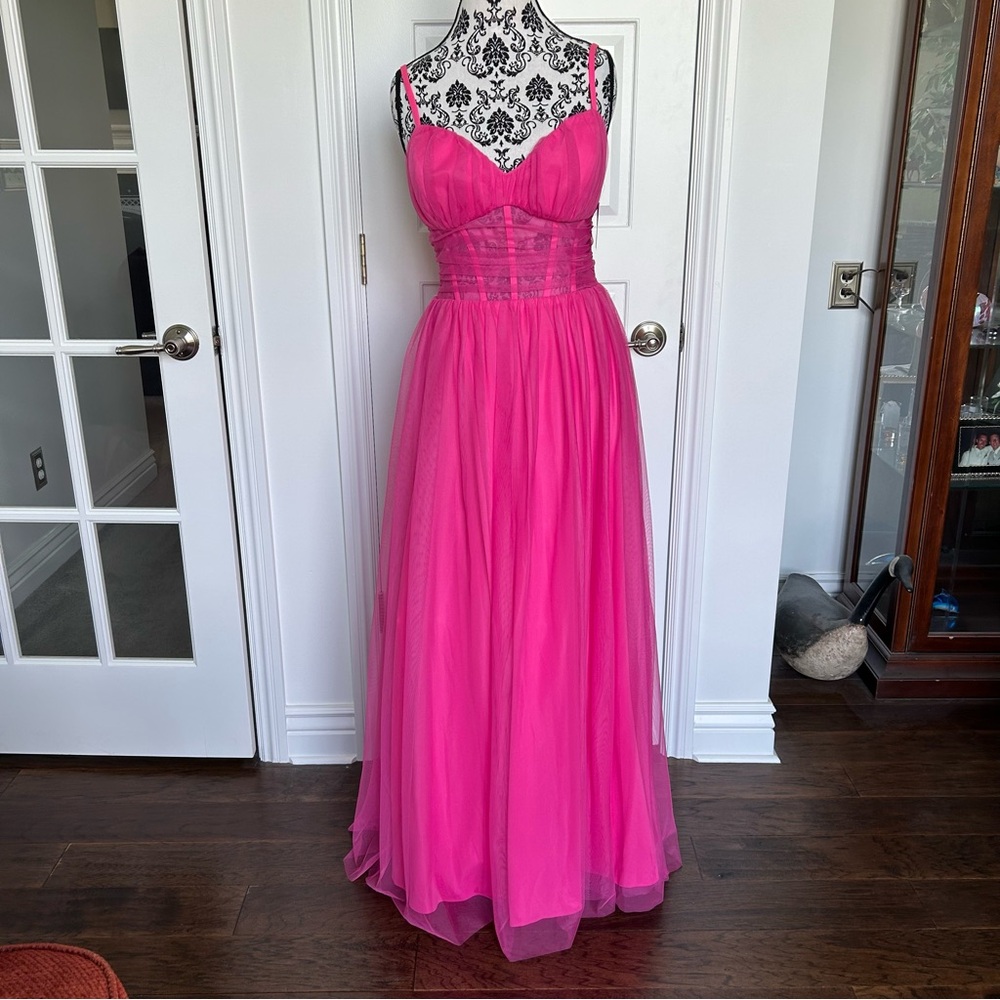 Morgan & Co. Alexandra Corset Gown Sz 13 Hot Pink Style